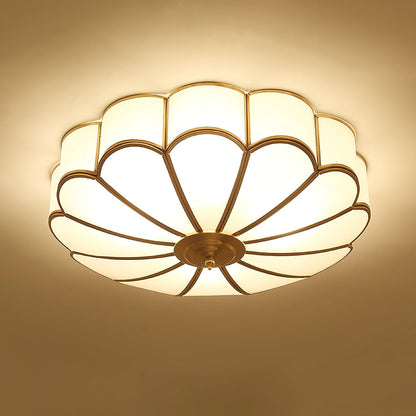 Ceiling Lamp Art Deco Flower Design with Frosted Glass Shade and Brass Frame