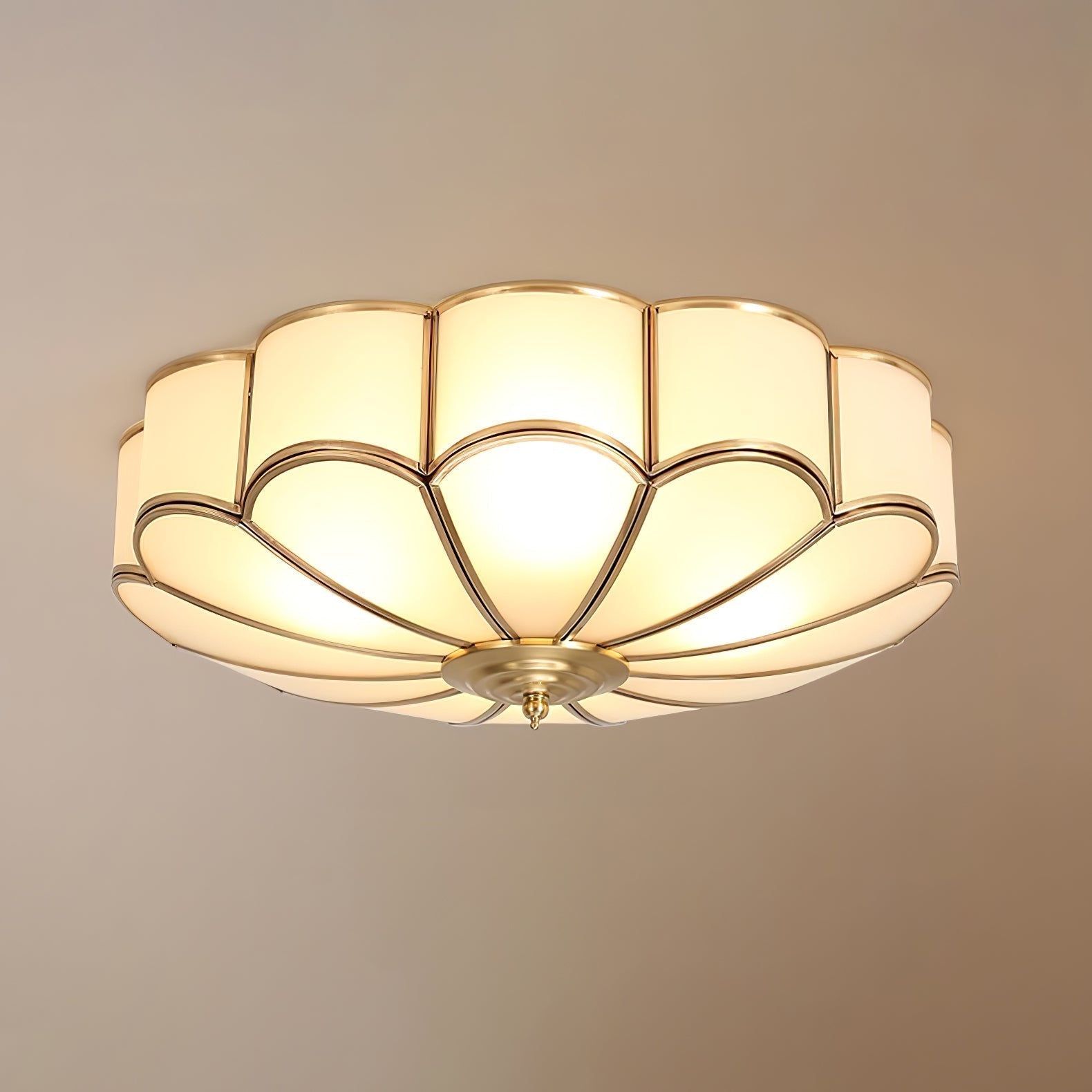 Ceiling Lamp Art Deco Flower Design with Frosted Glass Shade and Brass Frame