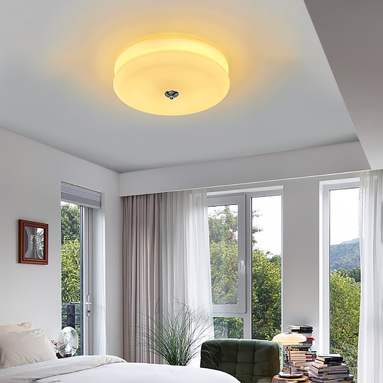 Ceiling Lamp Art Deco Vintage with Glass Shade and Round Layered Design