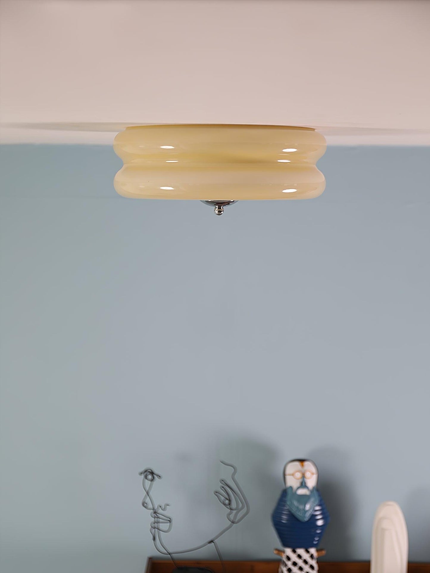Ceiling Lamp Art Deco Vintage with Glass Shade and Round Layered Design