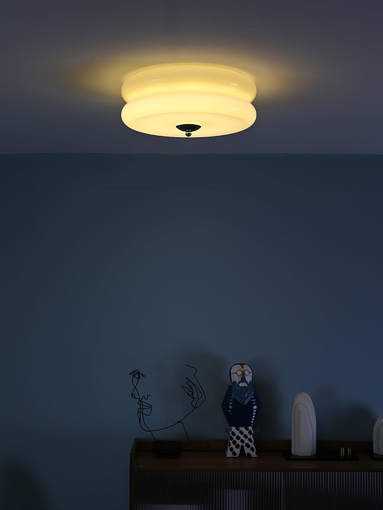 Ceiling Lamp Art Deco Vintage with Glass Shade and Round Layered Design