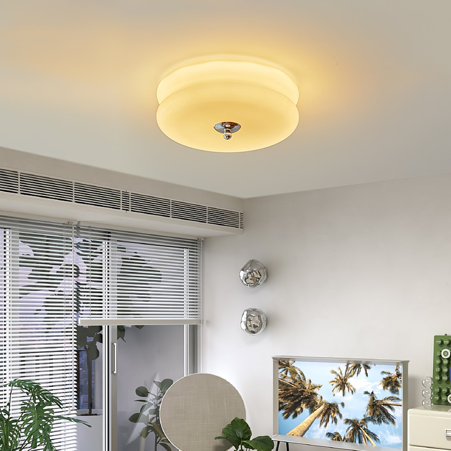 Ceiling Lamp Art Deco Vintage with Glass Shade and Round Layered Design