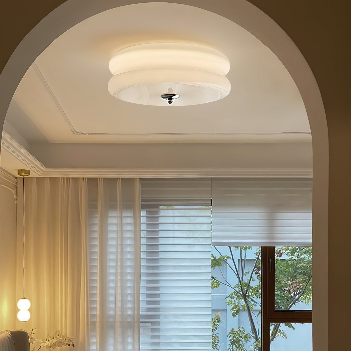 Ceiling Lamp Art Deco Vintage with Glass Shade and Round Layered Design