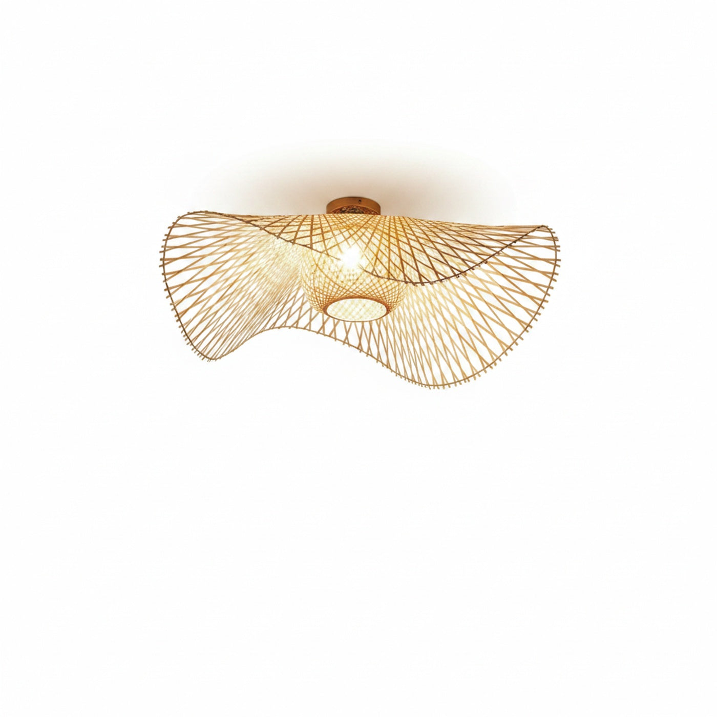 Ceiling Lamp Bohemian Woven Bamboo Shade with Wave Design