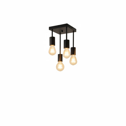 Ceiling Lamp Industrial with 4 Exposed Bulb Sockets and Square Canopy
