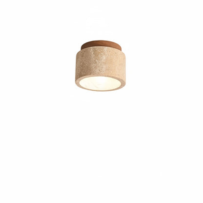 Ceiling Lamp Japandi Style with Stone and Wood Round Flush Mount