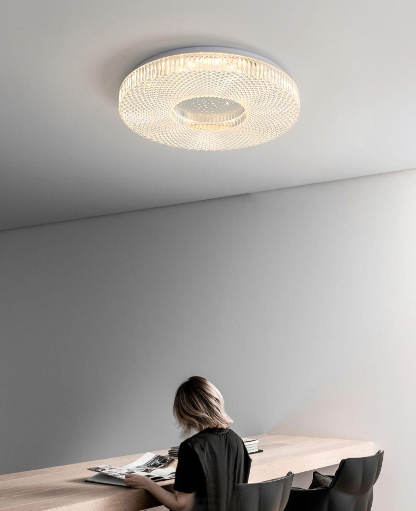 Ceiling Lamp Modern Round with Crystal Acrylic Diffuser and Integrated LED