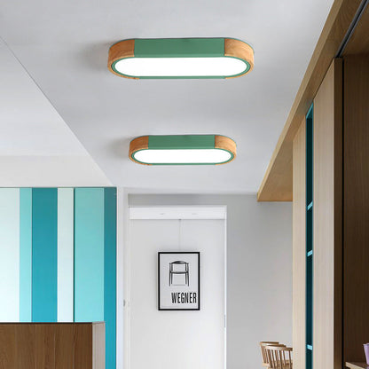 Ceiling Lamp Scandinavian LED with Wood Accents and Oval Acrylic Shade