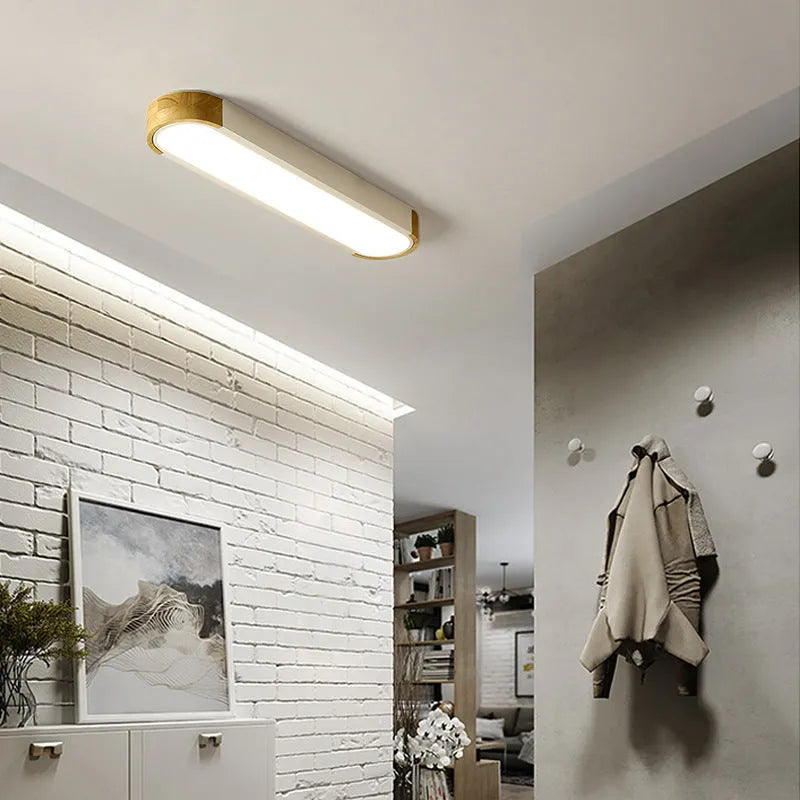 Ceiling Lamp Scandinavian LED with Wood Accents and Oval Acrylic Shade