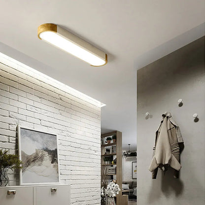 Ceiling Lamp Scandinavian LED with Wood Accents and Oval Acrylic Shade