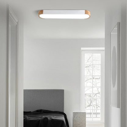 Ceiling Lamp Scandinavian LED with Wood Accents and Oval Acrylic Shade
