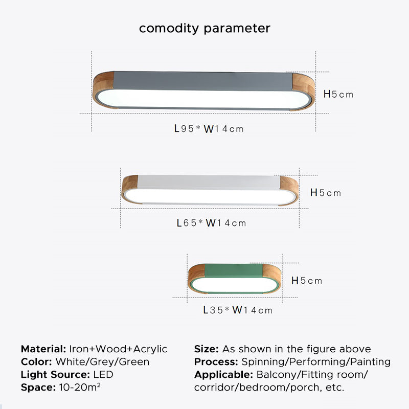 Ceiling Lamp Scandinavian LED with Wood Accents and Oval Acrylic Shade