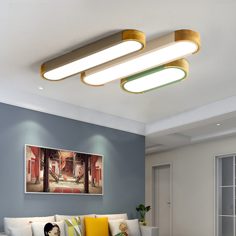 Ceiling Lamp Scandinavian LED with Wood Accents and Oval Acrylic Shade