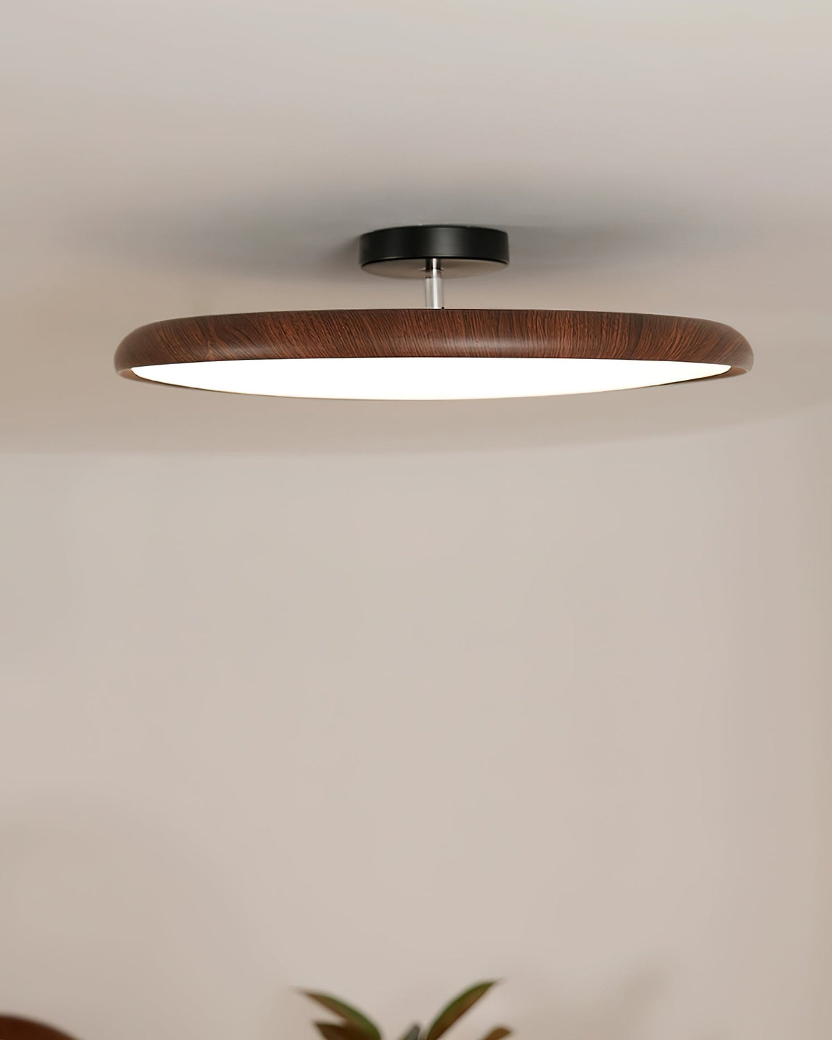 Ceiling Lamp Scandinavian Round Disc with Wood Grain Rim and Integrated LED