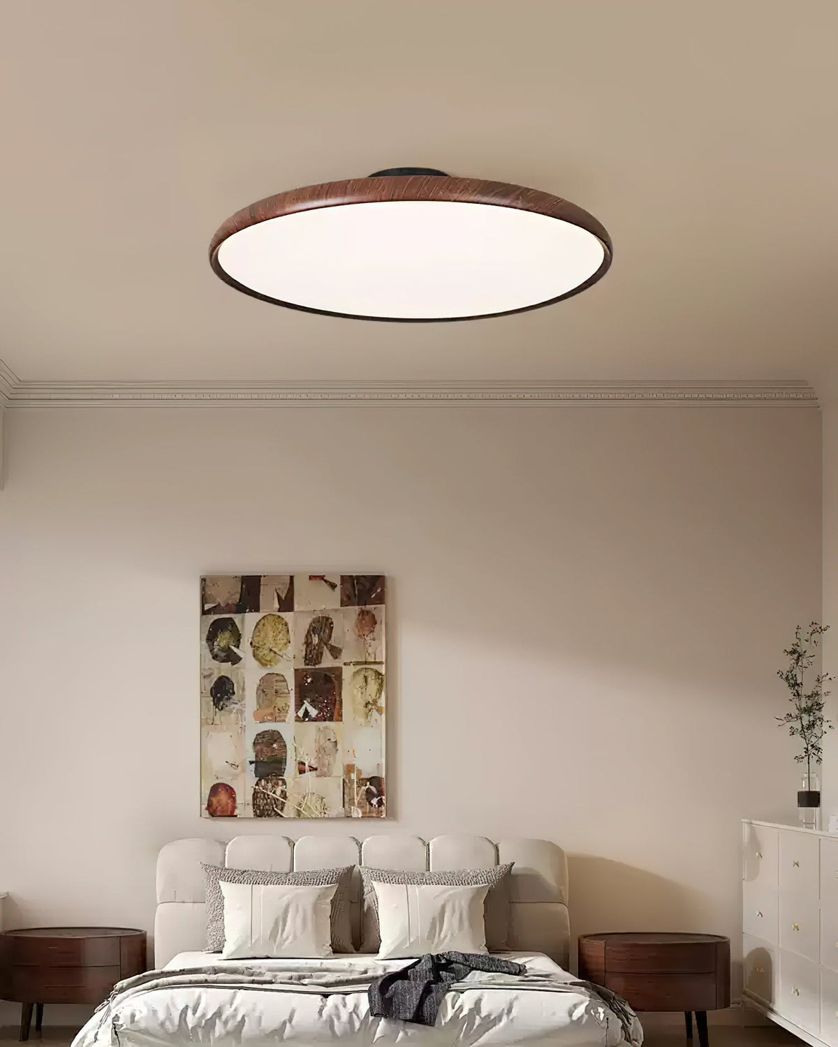 Ceiling Lamp Scandinavian Round Disc with Wood Grain Rim and Integrated LED
