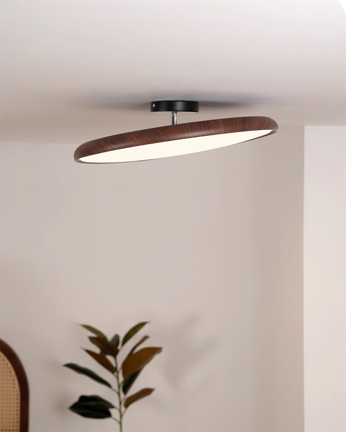 Ceiling Lamp Scandinavian Round Disc with Wood Grain Rim and Integrated LED