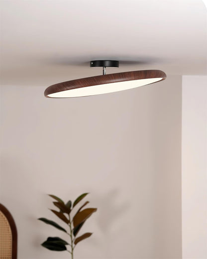 Ceiling Lamp Scandinavian Round Disc with Wood Grain Rim and Integrated LED