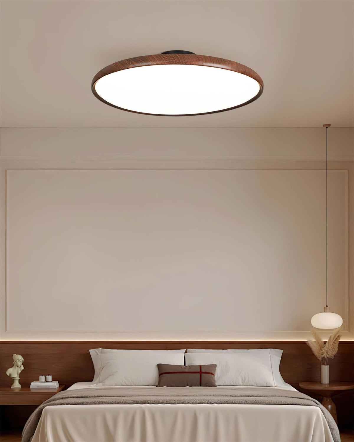 Ceiling Lamp Scandinavian Round Disc with Wood Grain Rim and Integrated LED