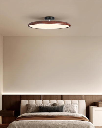 Ceiling Lamp Scandinavian Round Disc with Wood Grain Rim and Integrated LED