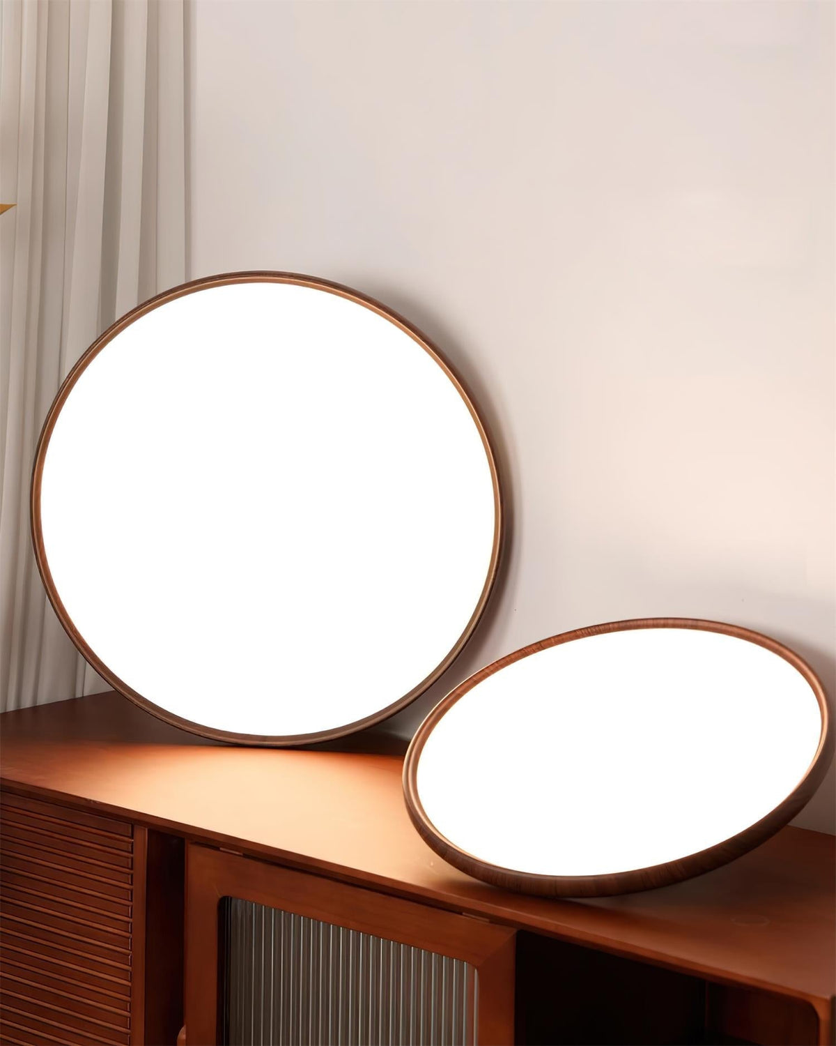 Ceiling Lamp Scandinavian Round Disc with Wood Grain Rim and Integrated LED