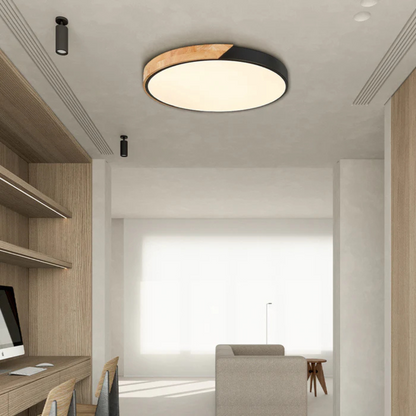 Ceiling Lamp Scandinavian Round with Wood Accent and Integrated LED