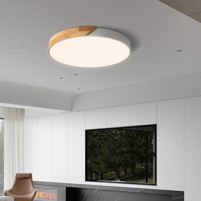 Ceiling Lamp Scandinavian Round with Wood Accent and Integrated LED