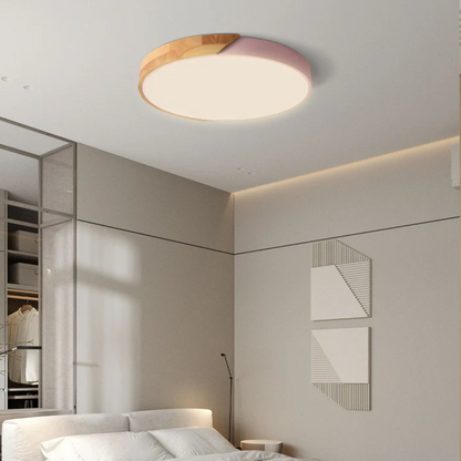 Ceiling Lamp Scandinavian Round with Wood Accent and Integrated LED