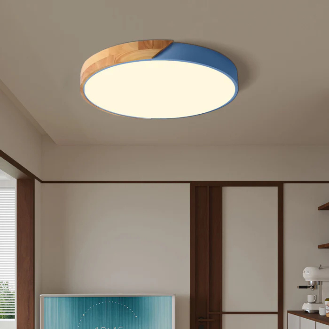 Ceiling Lamp Scandinavian Round with Wood Accent and Integrated LED