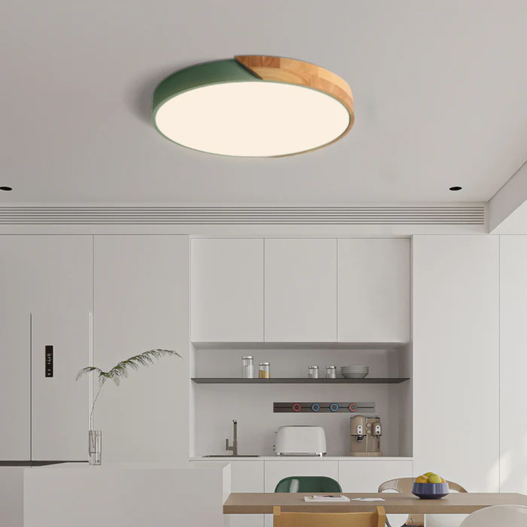 Ceiling Lamp Scandinavian Round with Wood Accent and Integrated LED