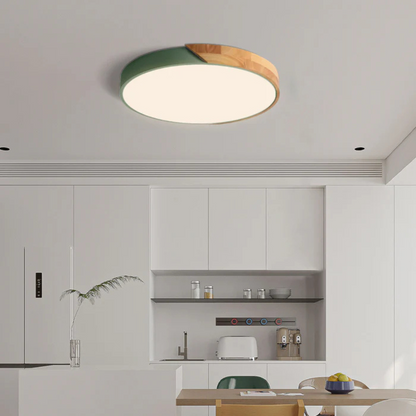 Ceiling Lamp Scandinavian Round with Wood Accent and Integrated LED