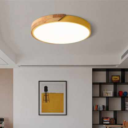 Ceiling Lamp Scandinavian Round with Wood Accent and Integrated LED