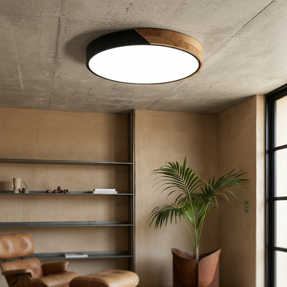 Ceiling Lamp Scandinavian Round with Wood Accent and Integrated LED