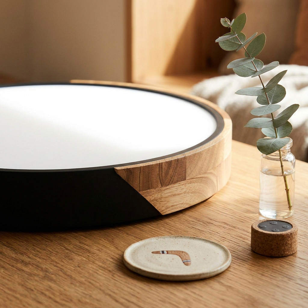 Ceiling Lamp Scandinavian Round with Wood Accent and Integrated LED