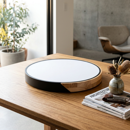 Ceiling Lamp Scandinavian Round with Wood Accent and Integrated LED