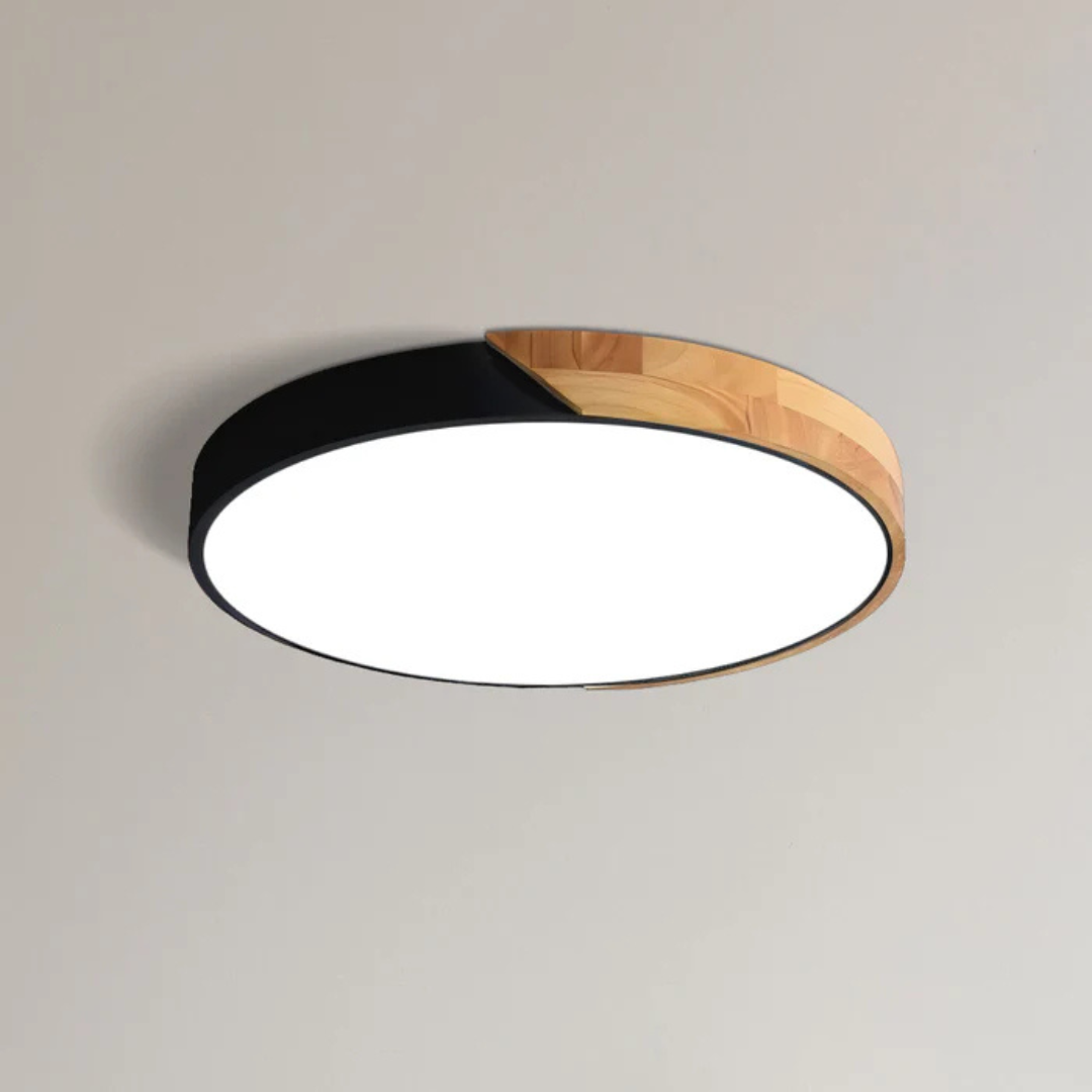 Ceiling Lamp Scandinavian Round with Wood Accent and Integrated LED