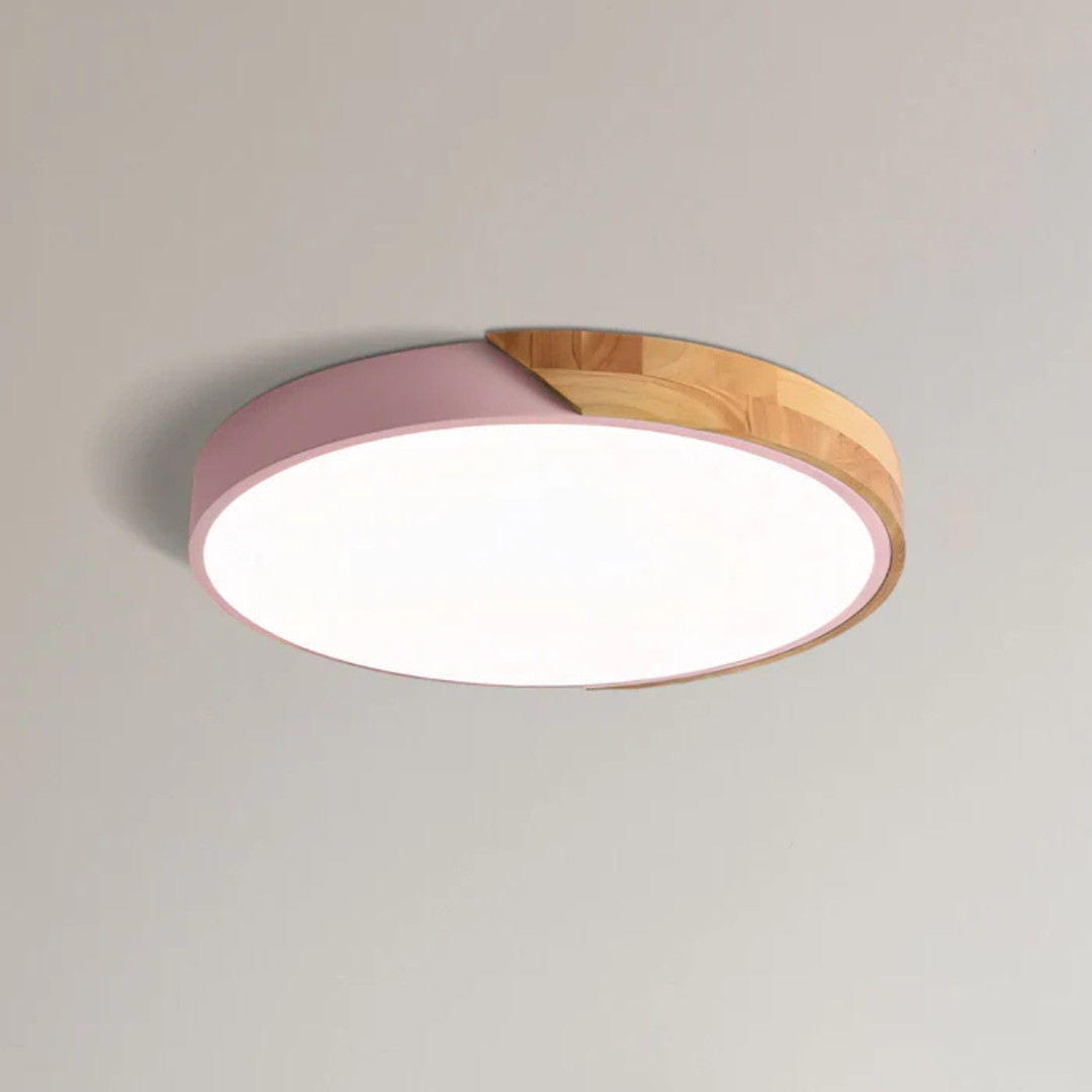 Ceiling Lamp Scandinavian Round with Wood Accent and Integrated LED