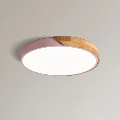 Ceiling Lamp Scandinavian Round with Wood Accent and Integrated LED