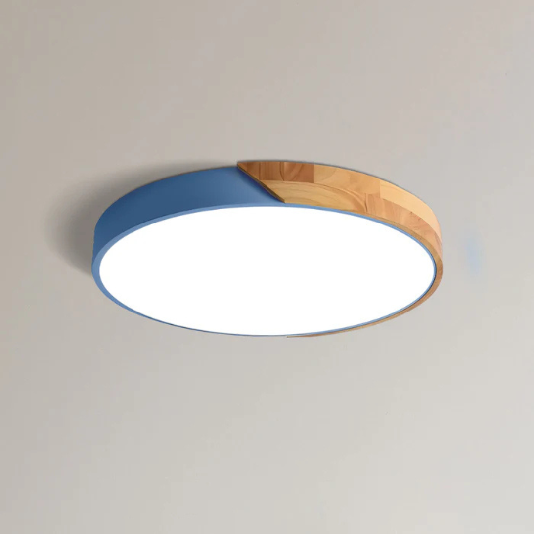 Ceiling Lamp Scandinavian Round with Wood Accent and Integrated LED