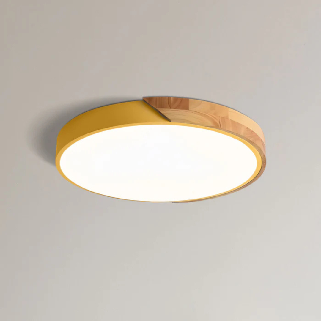 Ceiling Lamp Scandinavian Round with Wood Accent and Integrated LED