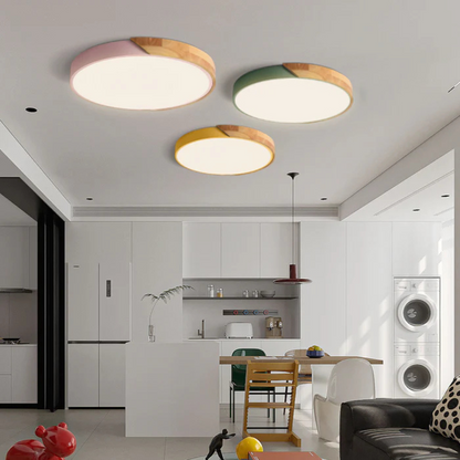 Ceiling Lamp Scandinavian Round with Wood Accent and Integrated LED