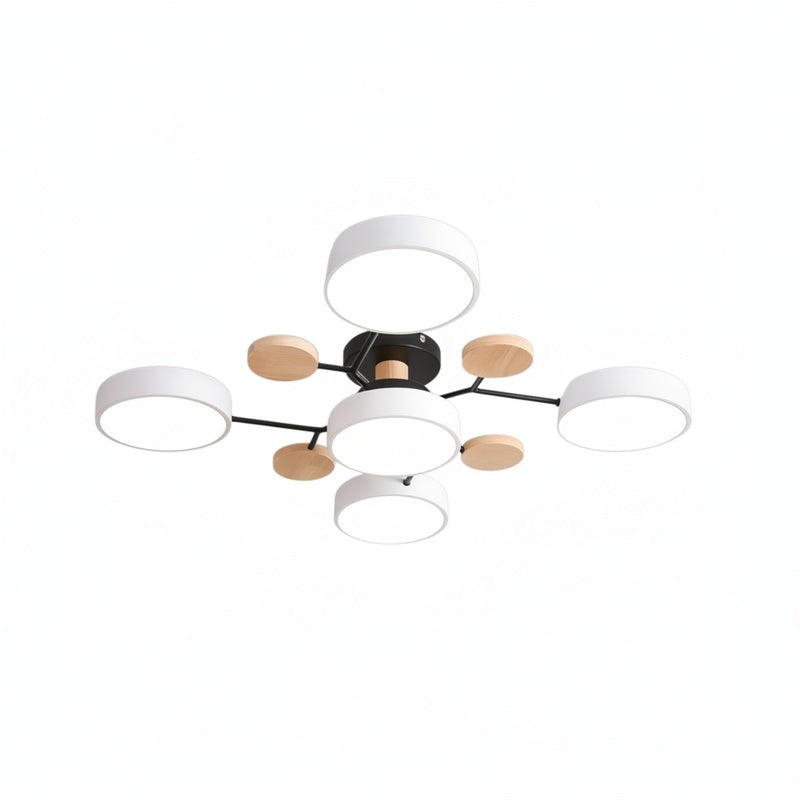Ceiling Lamp Scandinavian with Round LED Heads and Wood Accents