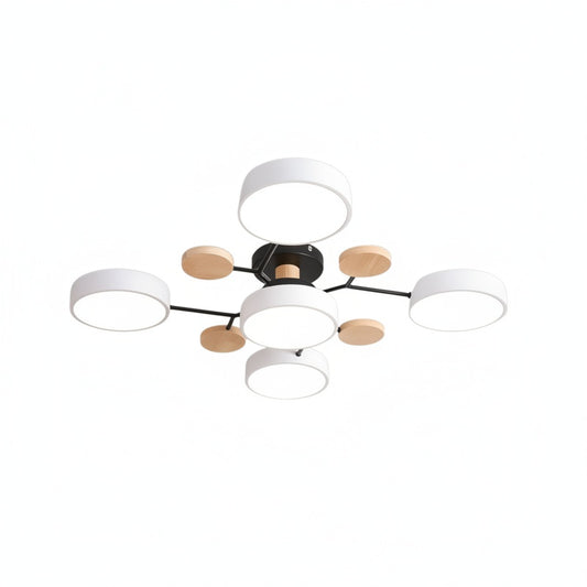 Ceiling Lamp Scandinavian with Round LED Heads and Wood Accents