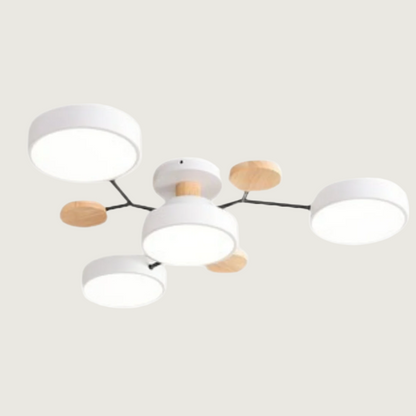 Ceiling Lamp Scandinavian with Round LED Heads and Wood Accents
