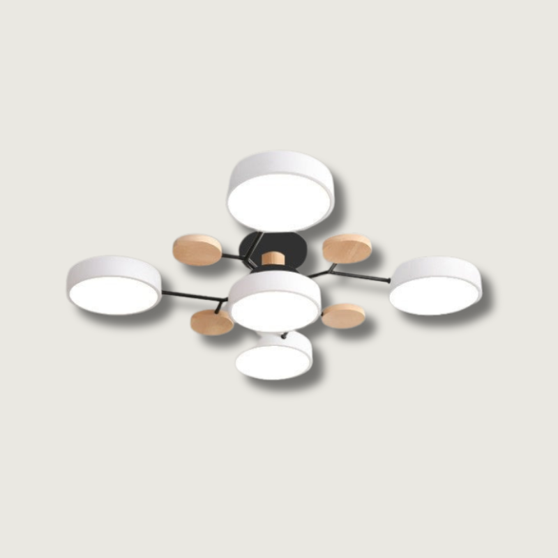 Ceiling Lamp Scandinavian with Round LED Heads and Wood Accents
