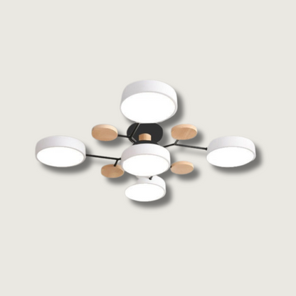 Ceiling Lamp Scandinavian with Round LED Heads and Wood Accents