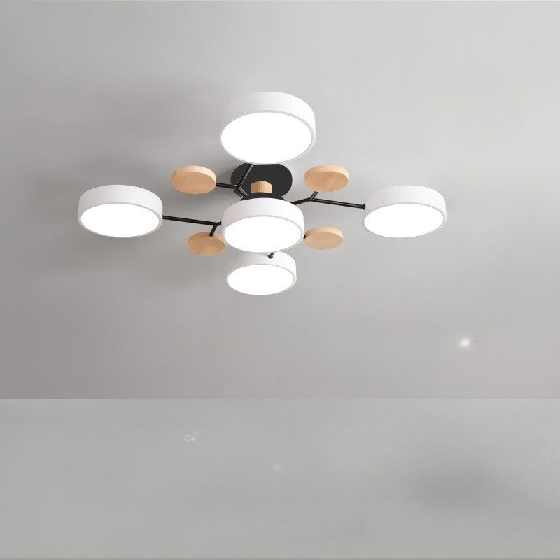 Ceiling Lamp Scandinavian with Round LED Heads and Wood Accents