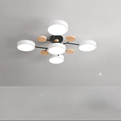 Ceiling Lamp Scandinavian with Round LED Heads and Wood Accents