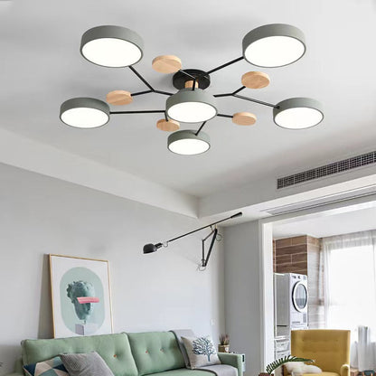 Ceiling Lamp Scandinavian with Round LED Heads and Wood Accents