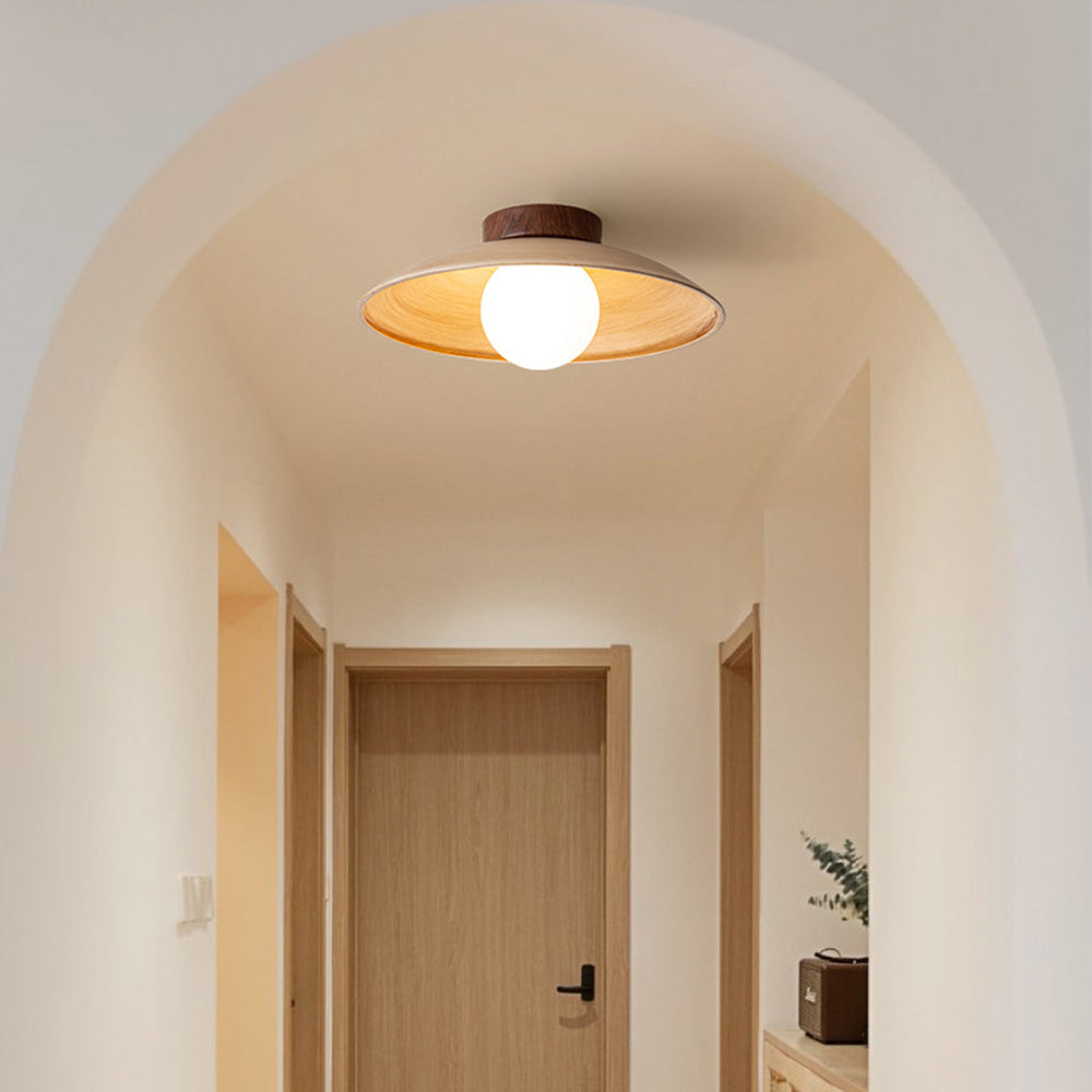 Ceiling Lamp Scandinavian with Wide Dome Shade and Wood Detail