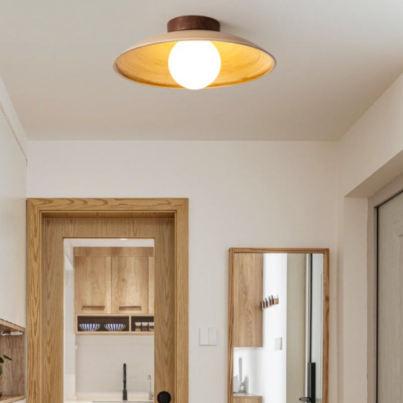 Ceiling Lamp Scandinavian with Wide Dome Shade and Wood Detail